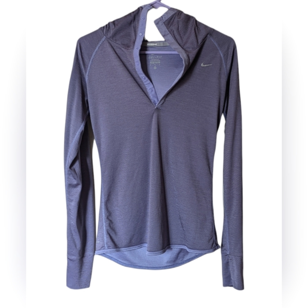 Nike Dri-Fit Women's Medium Thin Purple Striped & Hooded Snap Button Pull-Over